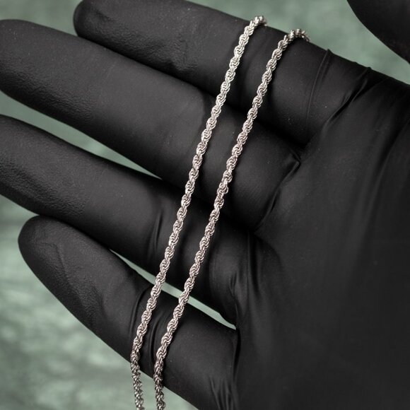 Solid White Gold Plated Heavy 925 Sterling Silver 2MM Twist Rope Chain Necklace - Picture 1 of 5